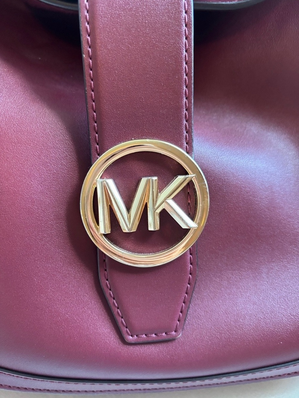 Michael Kors Gabby Maroon Leather Saddle Bag with Gold MK Emblem - Picture 4 of 11